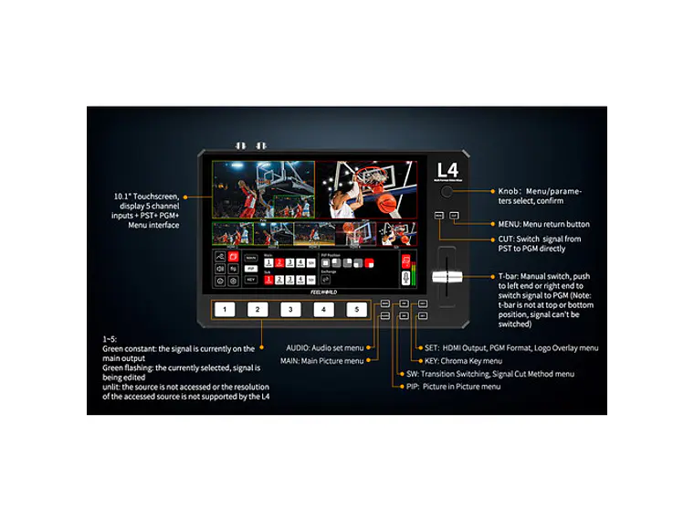 FeelWorld Switcher L4 HDMI LCD de 10,1