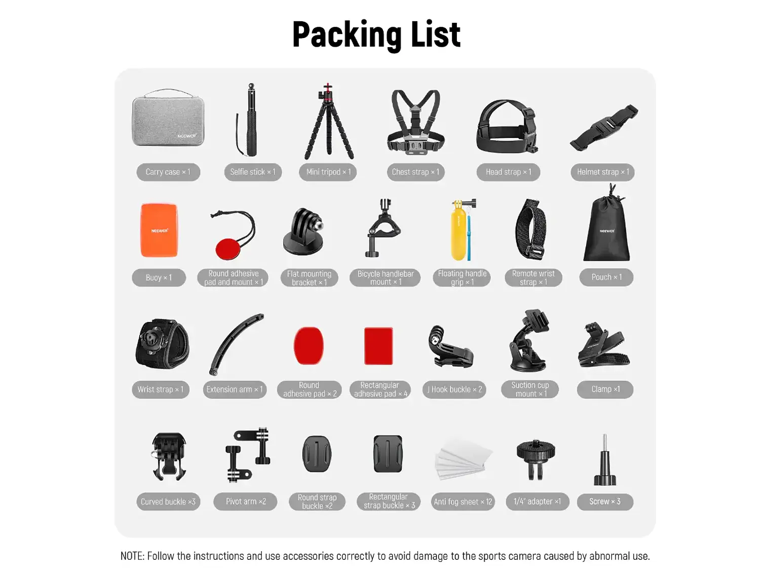 Neewer Kit de Accesorios 50 en 1 para Camaras de Acción 2