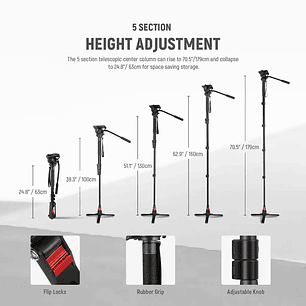 Neewer Manopie GM76 Profesional 179cm con Cabezal Fluido