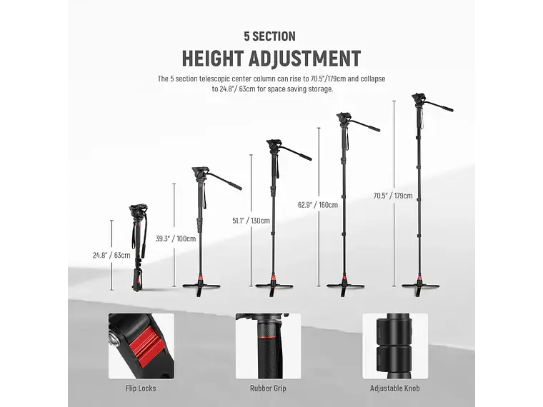 Neewer Manopie GM76 Profesional 179cm con Cabezal Fluido 2