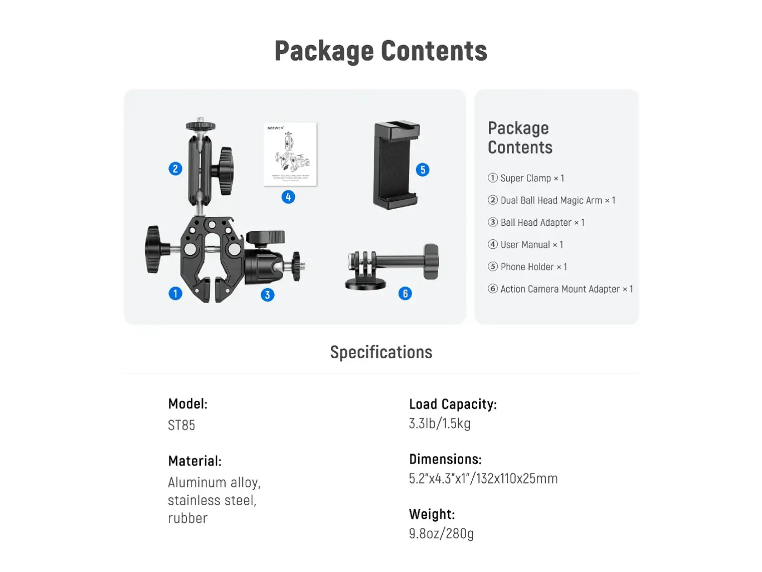 Neewer Brazo Magico doble con Super Clamp y Cabezal Bola 2