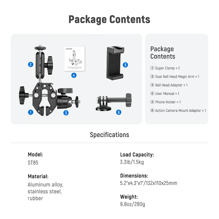 Neewer Brazo Magico doble con Super Clamp y Cabezal Bola 2