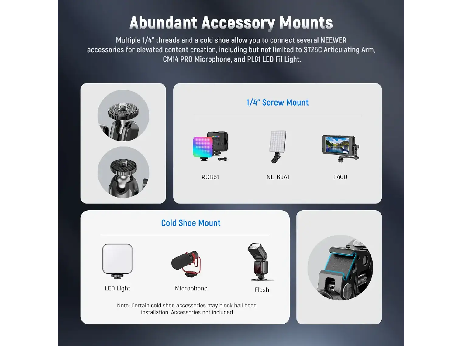 Neewer Brazo Magico doble con Super Clamp y Cabezal Bola 3