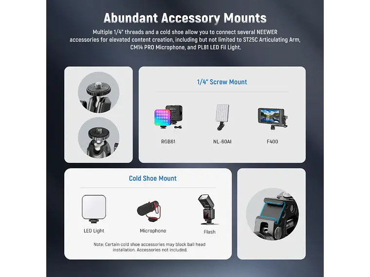 Neewer Brazo Magico doble con Super Clamp y Cabezal Bola 3