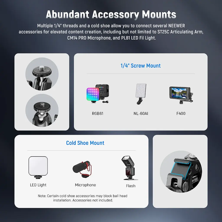 Neewer Brazo Magico doble con Super Clamp y Cabezal Bola 3