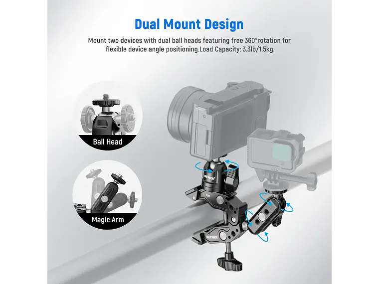 Neewer Brazo Magico doble con Super Clamp y Cabezal Bola 4