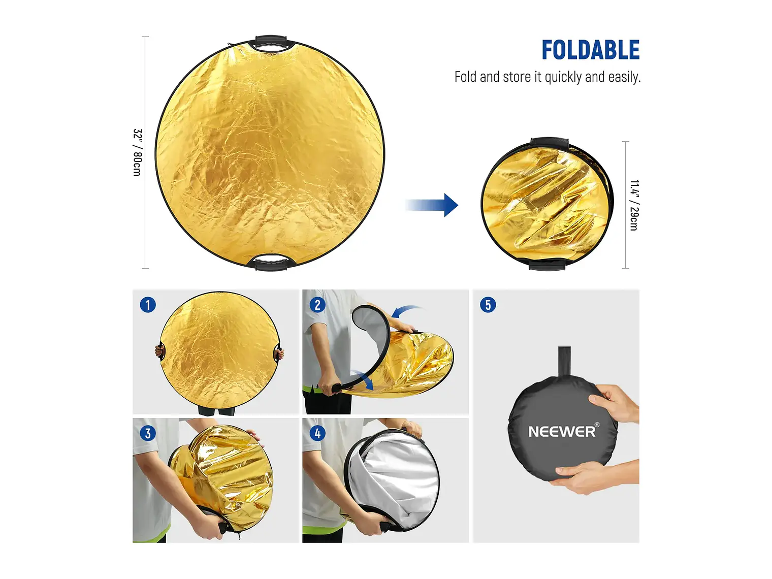 Neewer Reflector RF-110II 110cm con Abrazadera y Empunadura 7