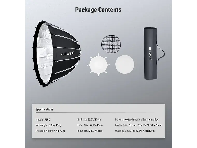 Neewer Softbox Parabolico de 85cm con Grip y Montura Bowens 2