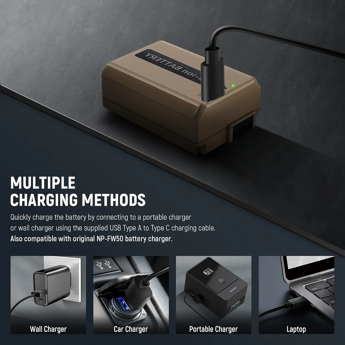 Neewer Batería TNP-FW50 1030mAh con Puerto USB-C 5