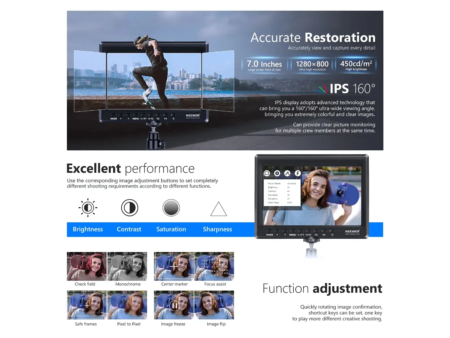 Neewer Monitor Neewer F100  7 pulgadas con Bateria y estuche 3