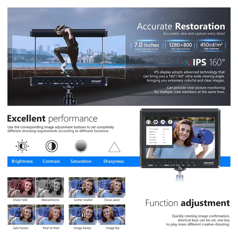 Neewer Monitor Neewer F100  7 pulgadas con Bateria y estuche 3