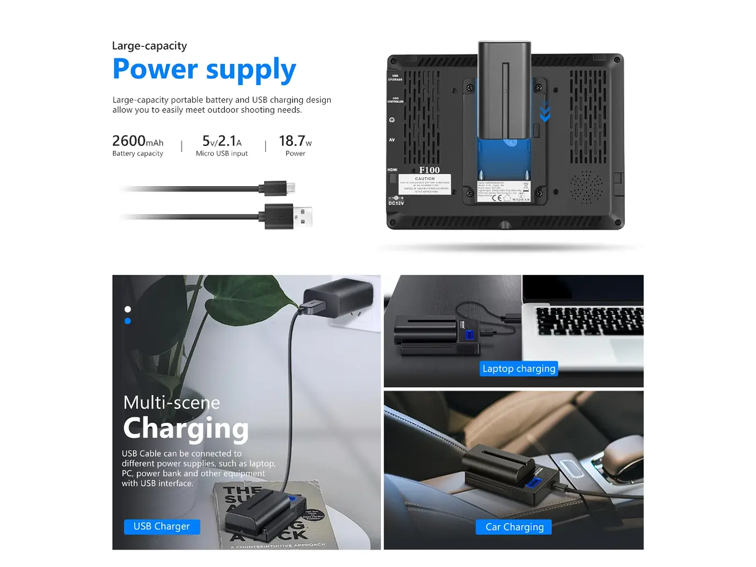 Neewer Monitor Neewer F100  7 pulgadas con Bateria y estuche 4