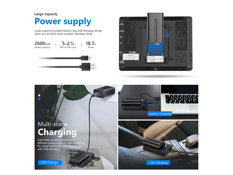 Neewer Monitor Neewer F100  7 pulgadas con Bateria y estuche 4