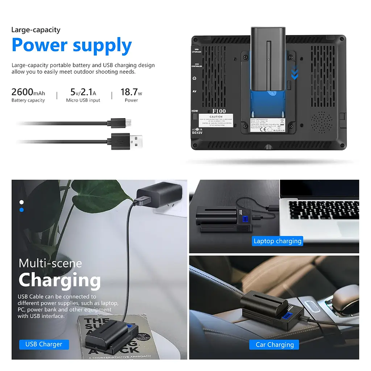 Neewer Monitor Neewer F100  7 pulgadas con Bateria y estuche 4