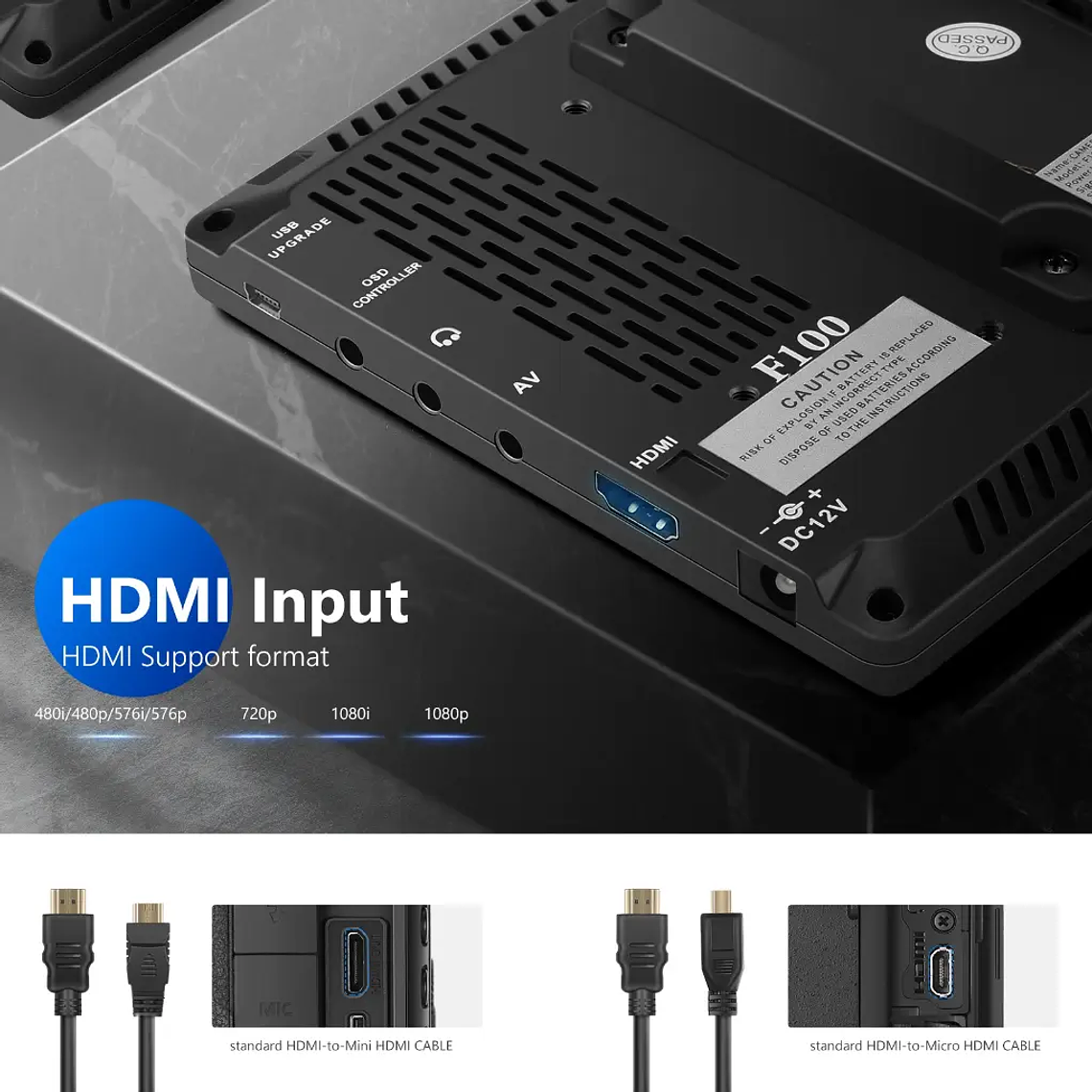 Neewer Monitor Neewer F100  7 pulgadas con Bateria y estuche 5