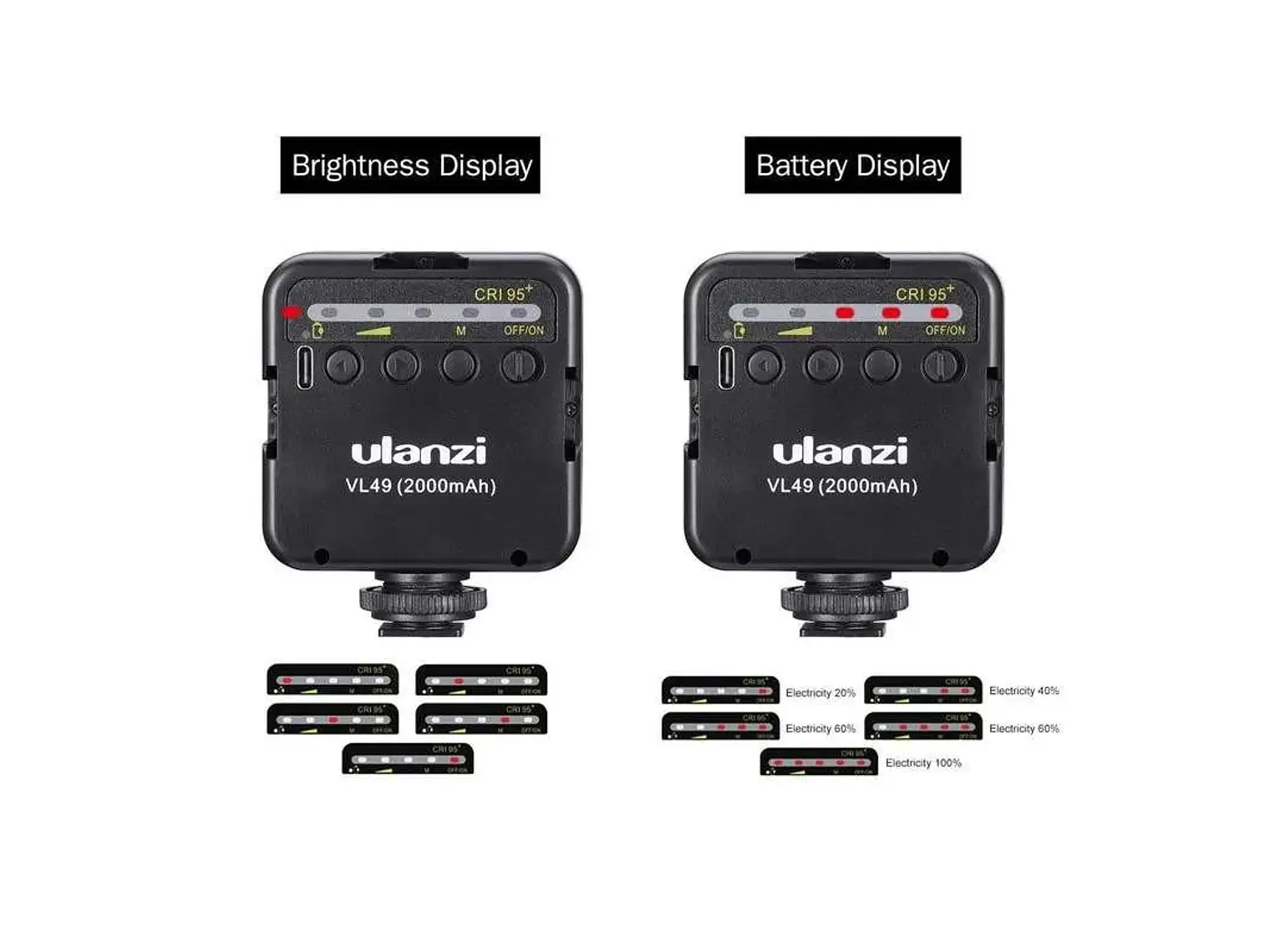 Ulanzi VL49 Mini lámpara led con batería recargable y soporte de accesorios 4