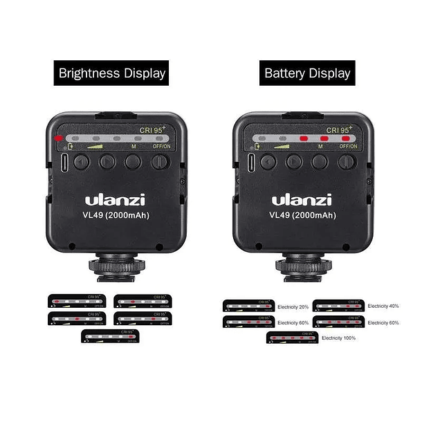 Ulanzi VL49 Mini lámpara led con batería recargable y soporte de accesorios 4