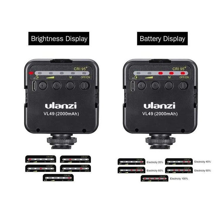 Ulanzi VL49 Mini lámpara led con batería recargable y soporte de accesorios 4