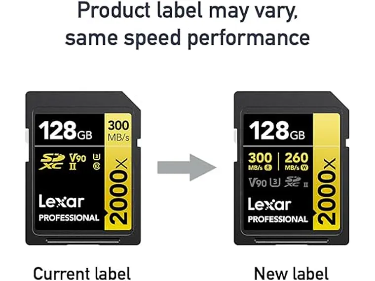 Lexar Tarjeta SD profesional de 128GB 2000x V90 Full HD 8K 3