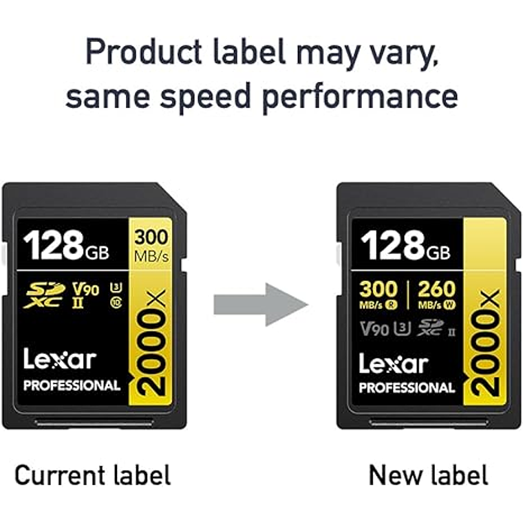 Lexar Tarjeta SD profesional de 128 GB 2000x V90 Full HD 8K 3