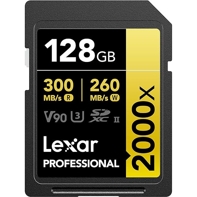 Lexar Tarjeta SD profesional de 128 GB 2000x V90 Full HD 8K 1