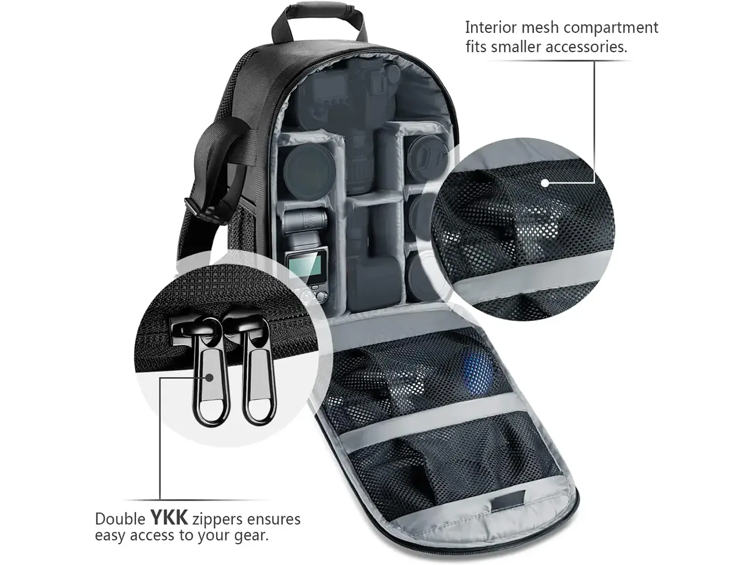 Mochila Neewer para Cámara 11L Negra con Interior Gris 2