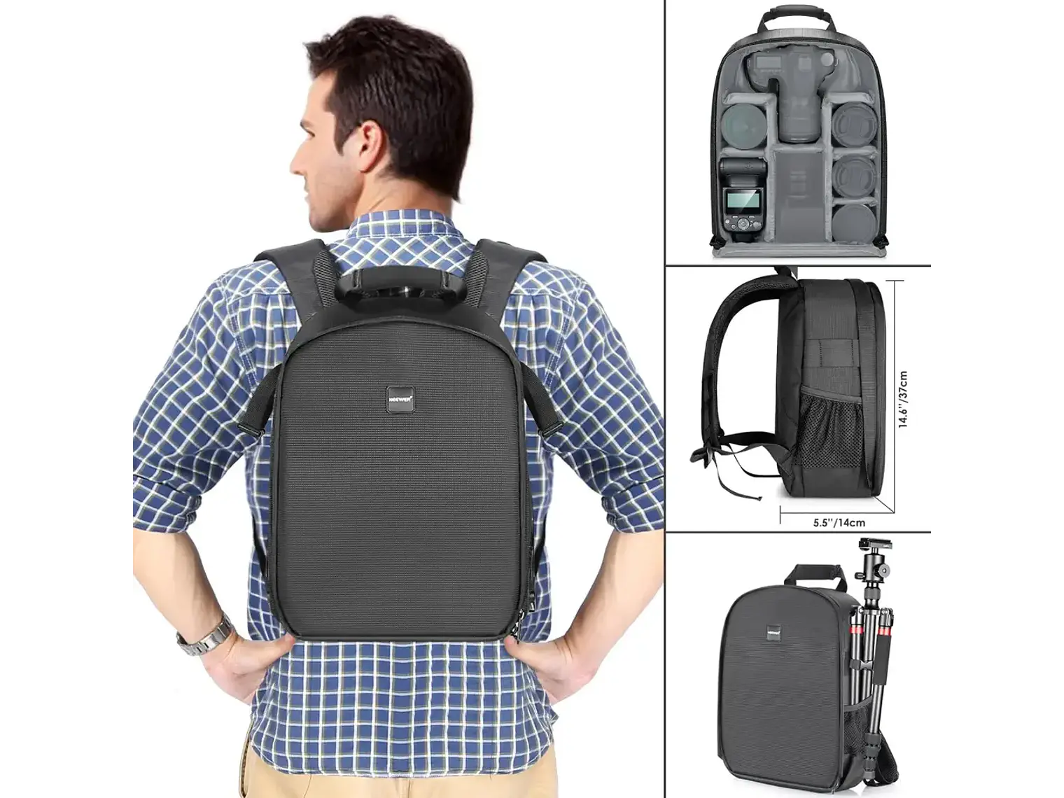 Mochila Neewer para Cámara 11L Negra con Interior Gris 3
