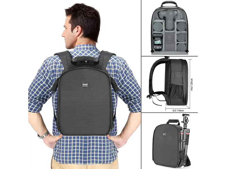 Mochila Neewer para Cámara 11L Negra con Interior Gris 3
