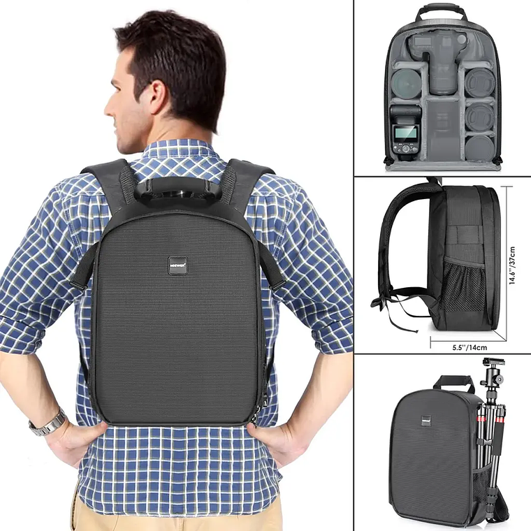 Mochila Neewer para Cámara 11L Negra con Interior Gris 3
