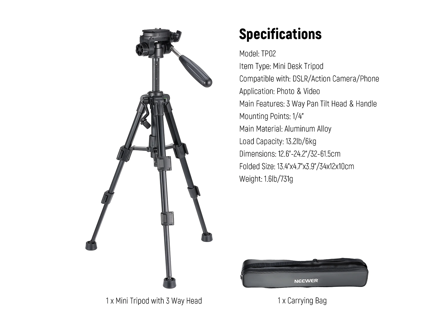 Trípode Escritorio Neewer Basics TP02 para Cámara 2