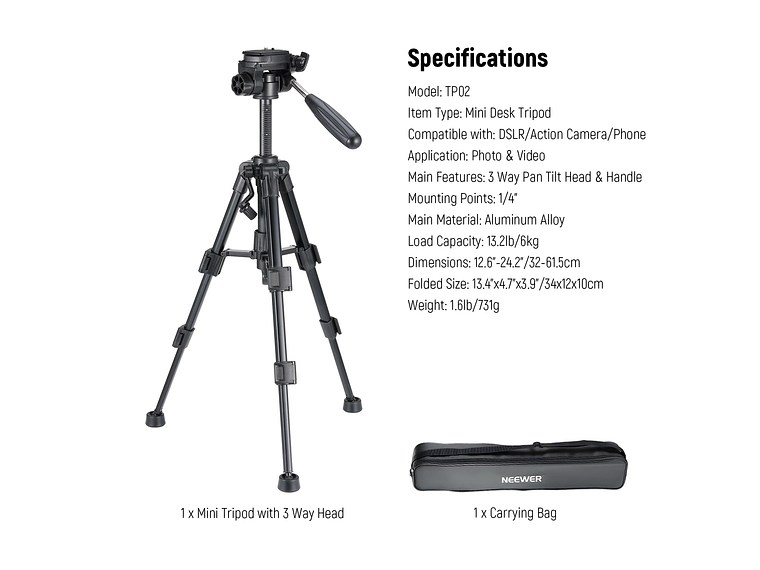 Trípode Escritorio Neewer Basics TP02 para Cámara 2