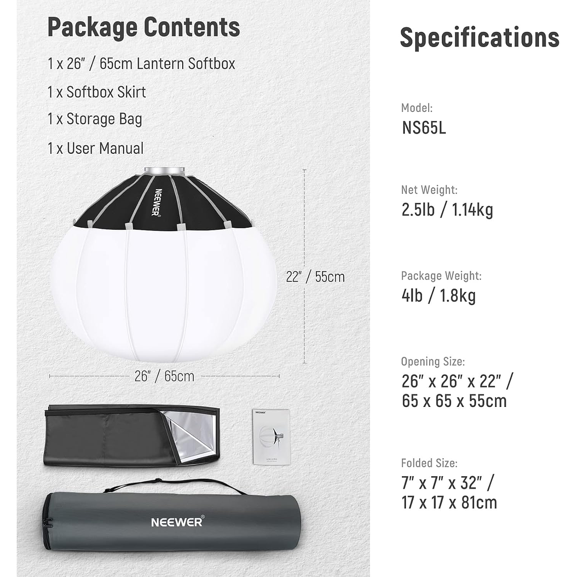 Softbox Linterna Neewer NS65L 65 cm con Montura Bowens 4