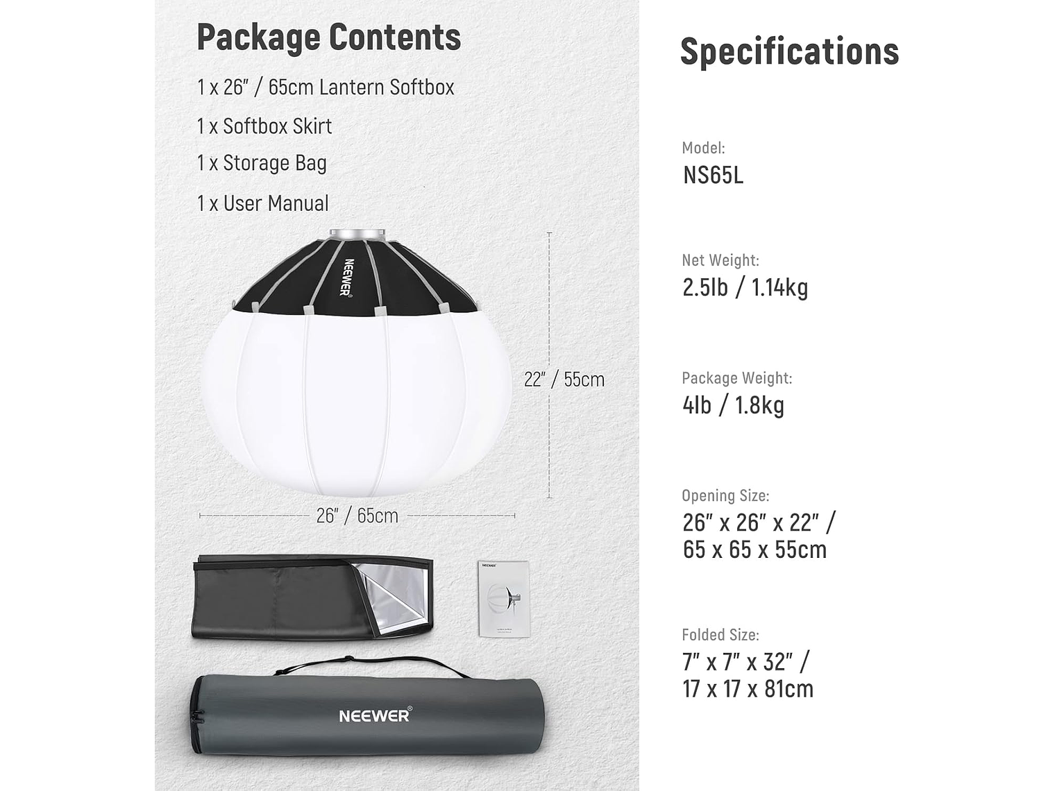 Softbox Linterna Neewer NS65L 65 cm con Montura Bowens 4