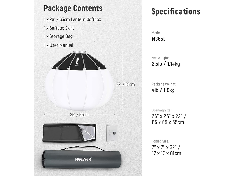Softbox Linterna Neewer NS65L 65 cm con Montura Bowens 4
