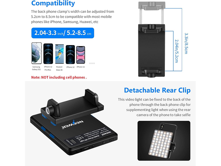 Luz LED Neewer NL-60AI con Clip para Videollamadas 4