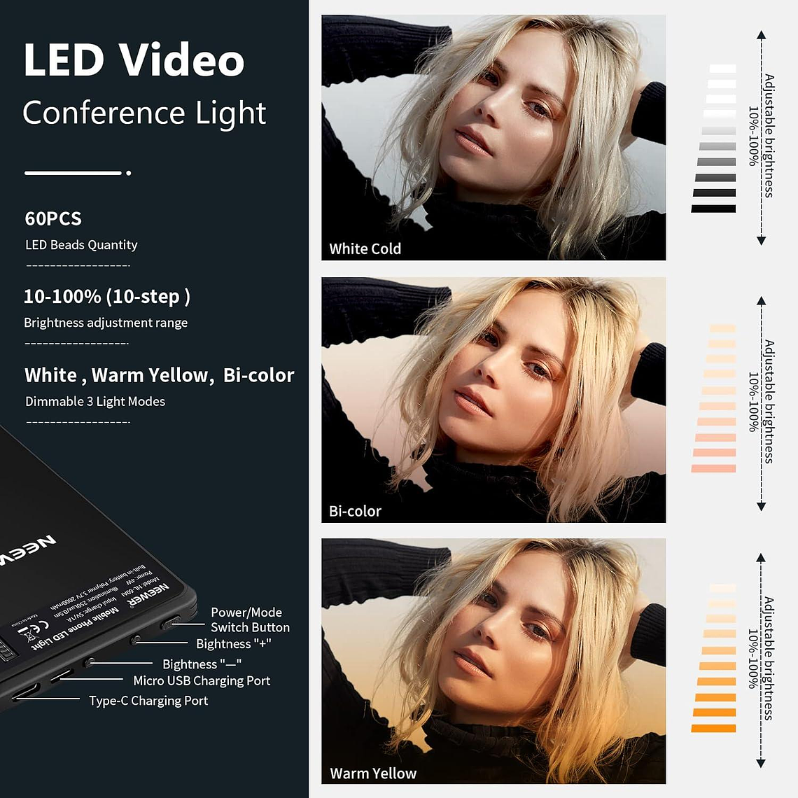 Luz LED Neewer NL-60AI con Clip para Videollamadas 5