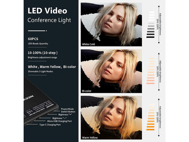 Luz LED Neewer NL-60AI con Clip para Videollamadas 5