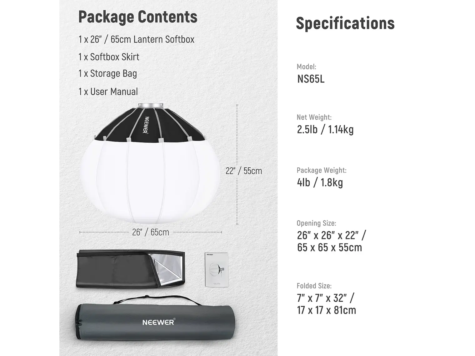 NEEWER Softbox NS65L con liberación rápida en un solo paso 7