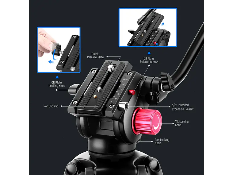 Neewer Tripode de Video TPM200 200cm con Cabezal Fluido 6