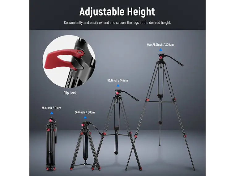 Neewer Tripode de Video TPM200 200cm con Cabezal Fluido 8