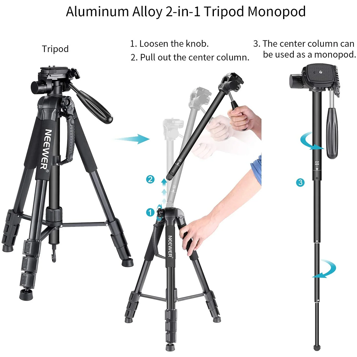 Trípode y monopié para cámara 2 en 1 NEEWER SAB264 de 70''/177 cm 2