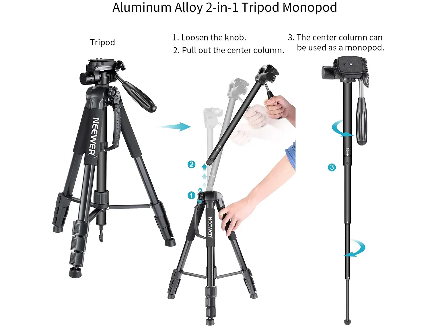 Trípode y monopié para cámara 2 en 1 NEEWER SAB264 de 70''/177 cm 2