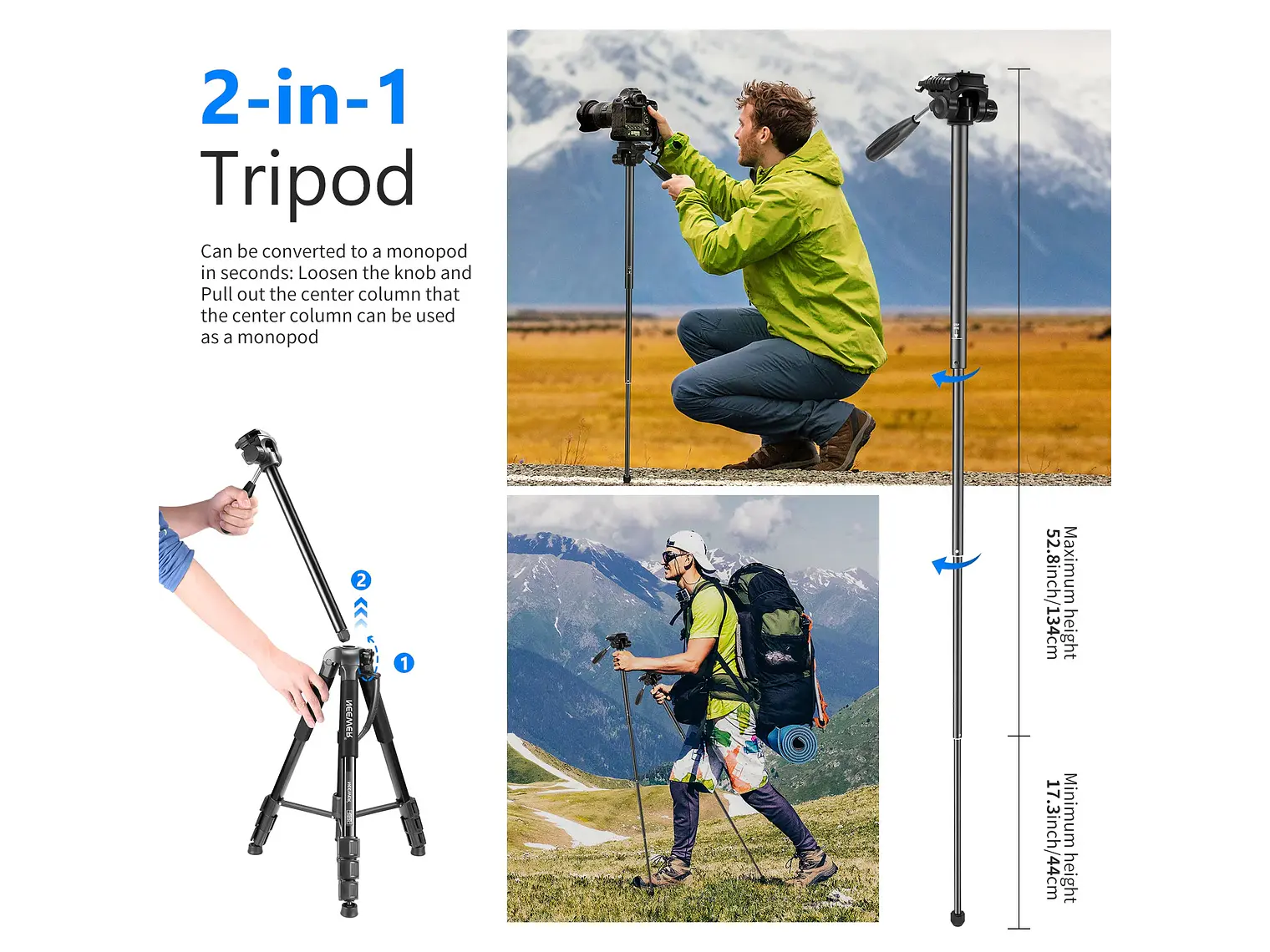 Trípode y monopié para cámara 2 en 1 NEEWER SAB264 de 70''/177 cm 4