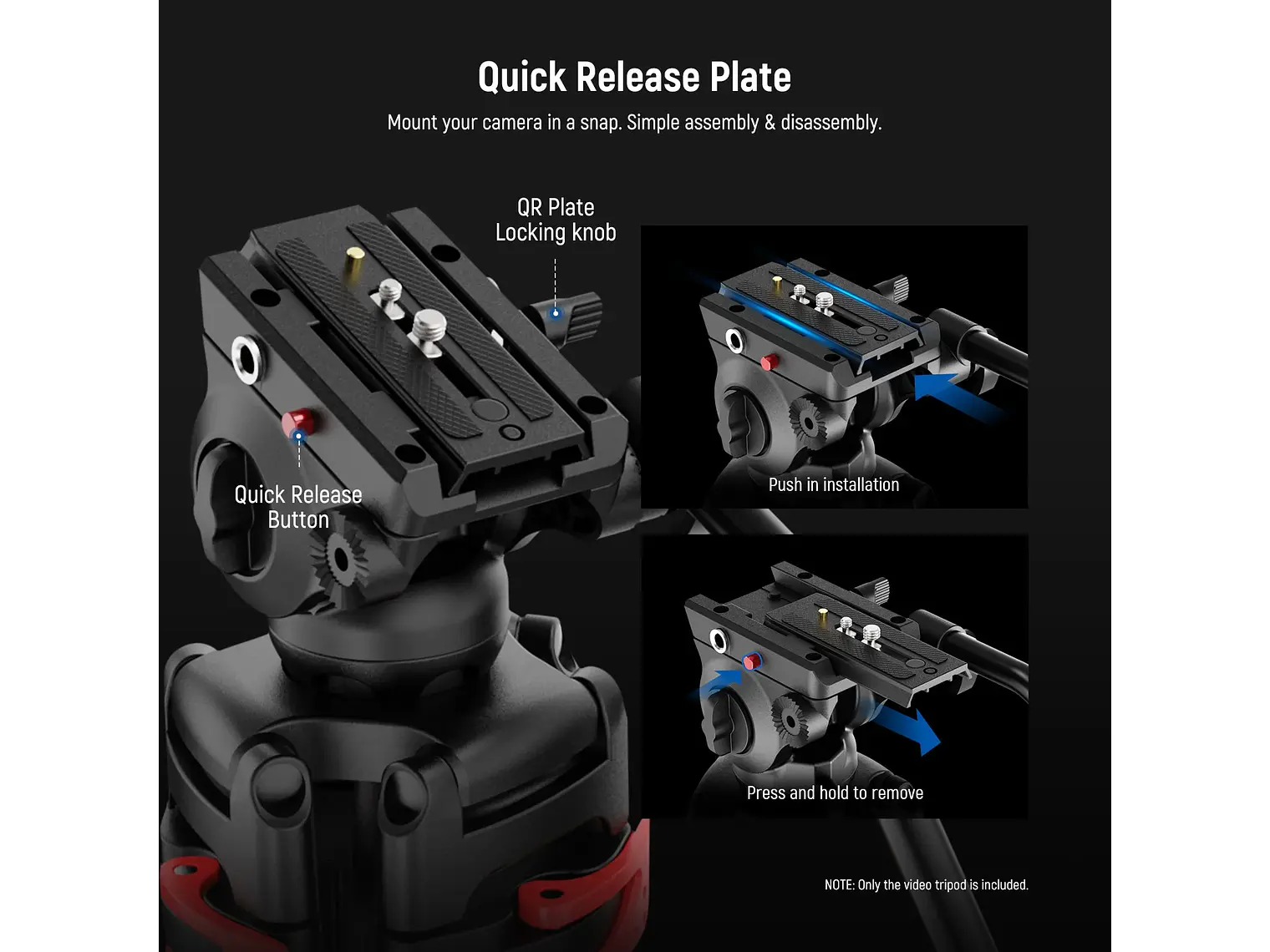 Trípode de vídeo NEEWER BASICS TP37 de 187cm con cabezal fluido 4