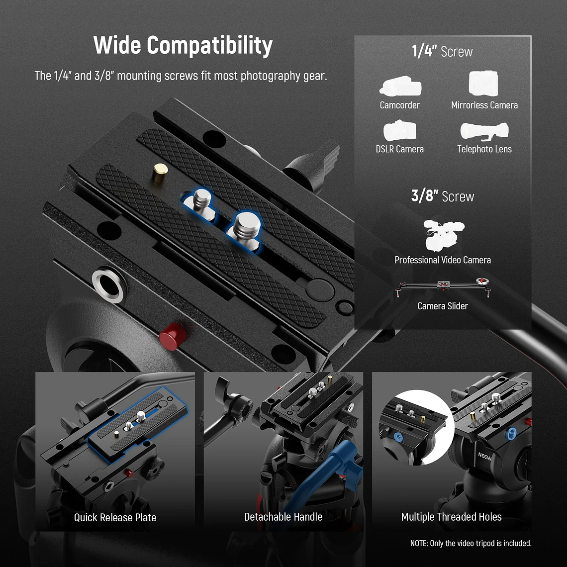 Trípode de vídeo NEEWER BASICS TP37 de 187cm con cabezal fluido 6