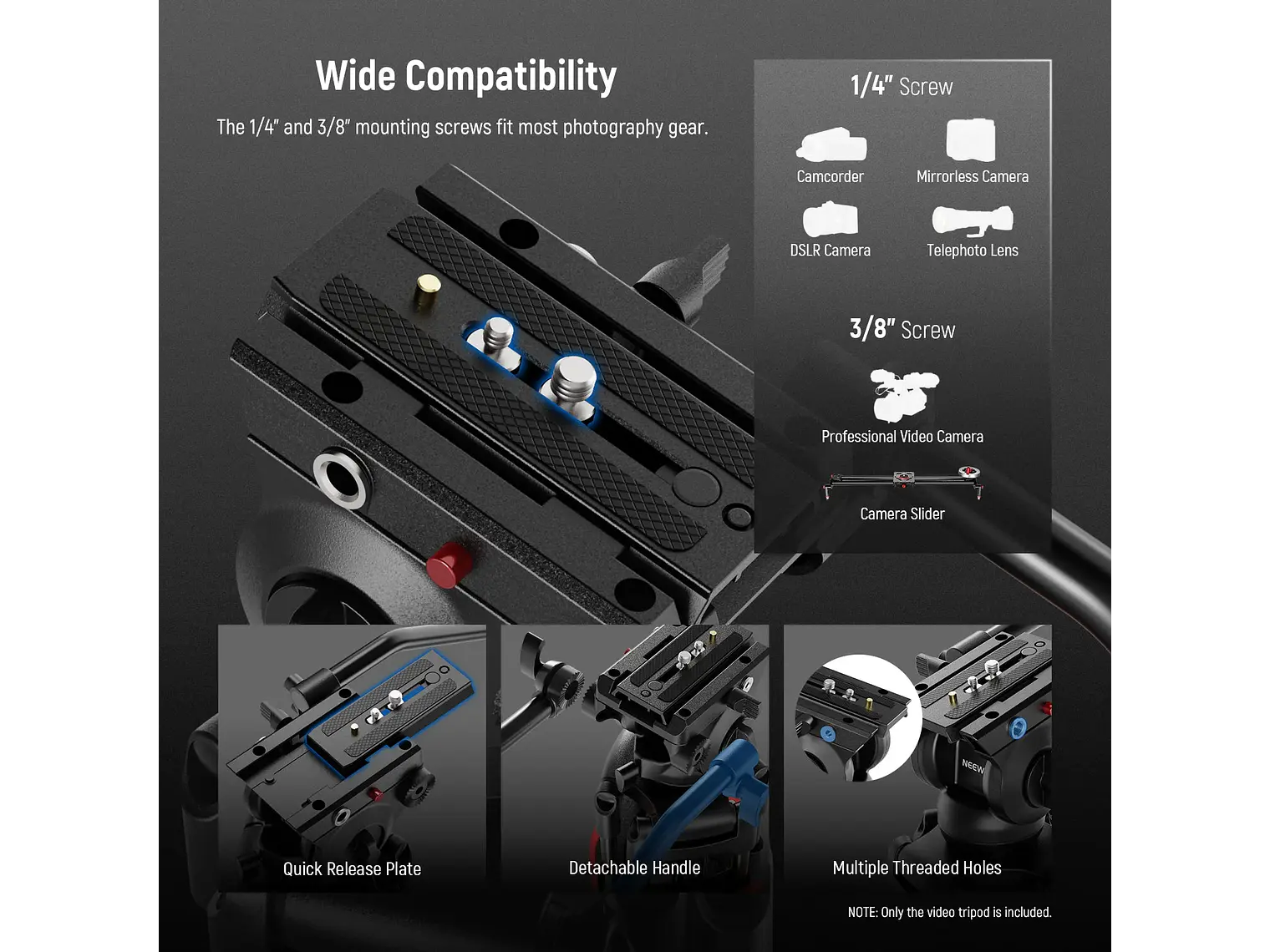 Trípode de vídeo NEEWER BASICS TP37 de 187cm con cabezal fluido 6