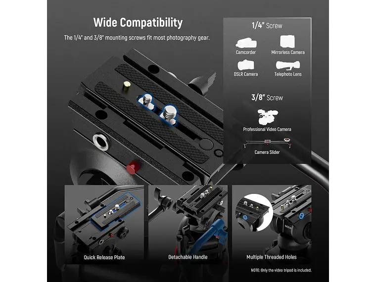 Trípode de vídeo NEEWER BASICS TP37 de 187cm con cabezal fluido 6