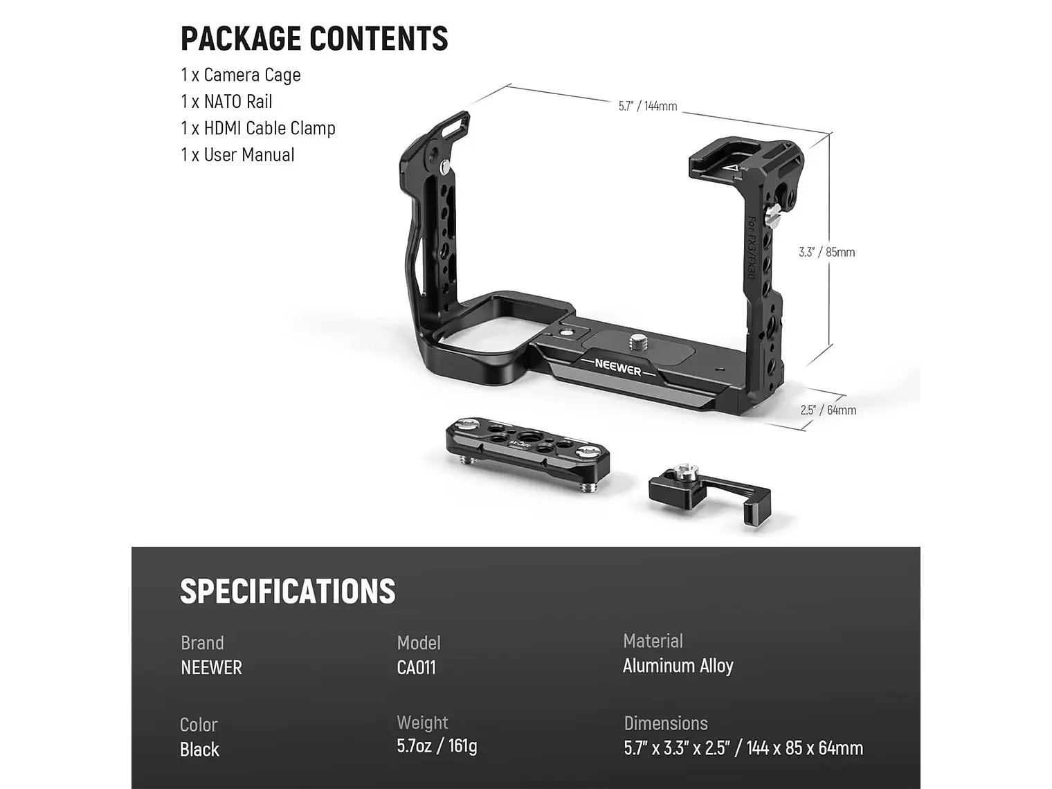 Neewer Jaula para Camara FX3/FX30 con Abrazadera 9