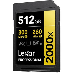 Lexar Tarjeta Memoria 512GB 2000X SDXC UHS-II 300/260MB/s V90 4K GOLD