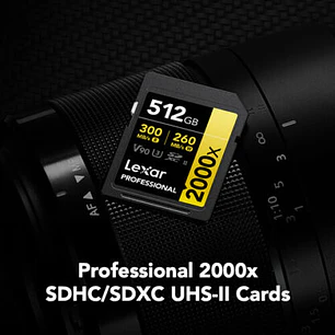 Lexar Tarjeta Memoria 512GB 2000X SDXC UHS-II 300/260MB/s V90 4K GOLD